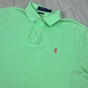 Polo Ralph Lauren Mens Lime Green Custom Slim Fit Mesh Polo Shirt Medium 1217